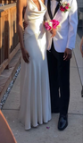 Elegant Halter Sheath Satin Long Formal Prom Dress, HZ0319