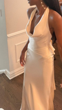 Elegant Halter Sheath Satin Long Formal Prom Dress, HZ0319