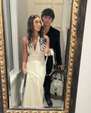 White A Line Long Prom Dress Formal Evening Dress, HZ0319
