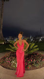 V Neck Hot Pink Long Prom Dress Formal Evening Dress, HZ0319