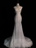 Stunning White Backless Mermaid Shiny Party Gown Wedding Dress, HZ0319