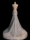 Stunning White Backless Mermaid Shiny Party Gown Wedding Dress, HZ0319