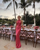 Pink Halter Sheath Long Prom Dress Formal Evening Dress, HZ0319