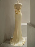 Pastel Yellow Satin Backless Mermaid Long Prom Dress, HZ0319