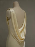 Pastel Yellow Satin Backless Mermaid Long Prom Dress, HZ0319