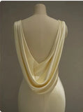 Pastel Yellow Satin Backless Mermaid Long Prom Dress, HZ0319