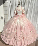 Pink Off Shoulder Halter A-Line Sweet 16 Ball Gown Quinceanera Dress, HZ0319