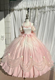 Pink Off Shoulder Halter A-Line Sweet 16 Ball Gown Quinceanera Dress, HZ0319