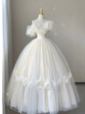 Lovely Off Shoulder A-Line Tulle Wedding Dress Quinceanera Dress, HZ0319