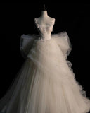 Elegant Straps A-Line Tulle Birthday Ball Gown Wedding Dress with Bowknot, HZ0319