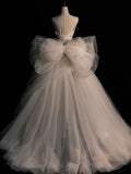 Elegant Straps A-Line Tulle Birthday Ball Gown Wedding Dress with Bowknot, HZ0319
