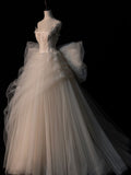 Elegant Straps A-Line Tulle Birthday Ball Gown Wedding Dress with Bowknot, HZ0319