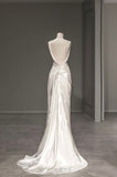 One Shoulder Backless Mermaid Satin Elegant Wedding Dress, HZ0319