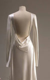 Ivory Long Sleeves Backless Sheath Satin Elegant Wedding Dress, HZ0319