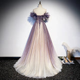Purple Gradient Tulle Prom Dress Sparkly Off Shoulder Evening Dress HZ0319