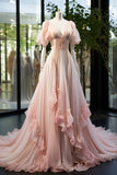Light Pink V Neck A-Line Organza Birthday Dress Wedding Dress, HZ0319