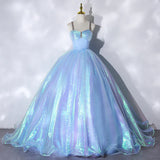 Fairy Spaghetti Strap Sweet 16 Birthday Party Gown Sparkly Formal Prom Dress HZ0319