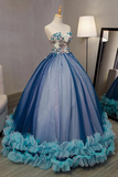 Unique V Neck A-Line Tulle Long Prom Gown Sweet 16 Dress HZ0319