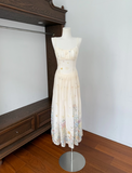 Seaside Spaghetti Straps Embroidery Pleated Long Skirt Women Summer Vacation Dress HZ0319