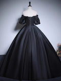 Black A-Line Satin Long Prom Dress, Black Satin Long Formal Dress HZ0319