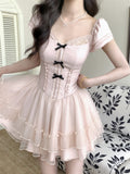 Cute Suqare Neckline Lace Tiered Draped Short Prom Dress Homecoming Dress with Bowknot HZ0319