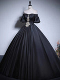 Black A-Line Satin Long Prom Dress, Black Satin Long Formal Dress HZ0319