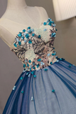 Unique V Neck A-Line Tulle Long Prom Gown Sweet 16 Dress HZ0319