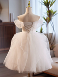 White Sweetheart Tulle Lace Short Prom Dress, White Homecoming Dress HZ0319