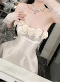 Retro Beige Sequin 3D Floral Strapless Design A-line Party Dress Homecoming Dress HZ0319
