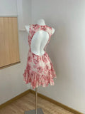 Cute Pink Floral Backless Design A-line Party Dress Homecoming Dress HZ0319