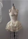 Vintage Beige Sweetheart Applique A-Line Elegant Tiered Homecoming Dress Party Dress Prom Dresses HZ0319
