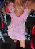 Retro Pink Sparkling Sequin V-neck Bodycon Homecoming Dress Party Dress HZ0319