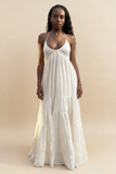 Pretty White Halter Neck A-Line Chiffon Long Party Dress Fashion Summer Dress, HZ0319