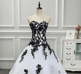 Strapless Beautiful White and Black Long Prom Dress Ball Gown Wedding Dress HZ0319