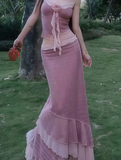 Dusty Pink Two Pieces Mermaid Chiffon Long Party Dresses Wedding Guest Dress, HZ0319