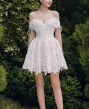 Vintage White Spaghetti Strap Appliqued A-line Party Dresses Homecoming Dresses, HZ0319
