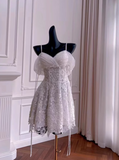 Vintage White Spaghetti Strap Appliqued A-line Party Dresses Homecoming Dresses, HZ0319