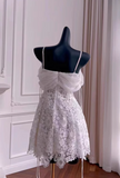 Vintage White Spaghetti Strap Appliqued A-line Party Dresses Homecoming Dresses, HZ0319