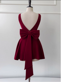 Vintage Burgundy Bow Design A-line Party Dresses Homecoming Dresses, HZ0319
