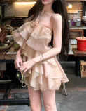 Retro Champagne 3D Flower Design Tulle Design A-line Short Party Dress Homecoming Dresses HZ0319