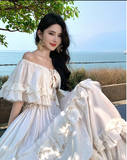 Vintage Ivory Strapless Ruffled Hem Design Elegant Beach Holiday A-Line Summer Dress HZ0319