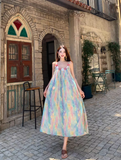 Vintage Floral Spaghetti Strap Design Elegant Beach Holiday Sleeveless Summer Dress HZ0319