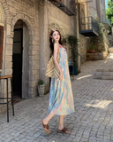 Vintage Floral Spaghetti Strap Design Elegant Beach Holiday Sleeveless Summer Dress HZ0319