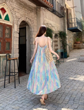 Vintage Floral Spaghetti Strap Design Elegant Beach Holiday Sleeveless Summer Dress HZ0319