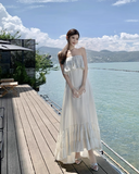 Vintage Ivory Strapless Ruffled Hem Design Elegant Beach Holiday A-Line Sleeveless Summer Dress HZ0319