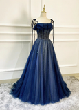 Blue Tulle Lace Applique Prom Dress Evening Dress Custom Size HZ0319