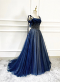 Blue Tulle Lace Applique Prom Dress Evening Dress Custom Size HZ0319