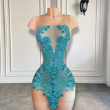 Sexy See Through Birthday Dress Sparkly Diamond Crystals Light Blue Black Girls Short Dresses HZ0319