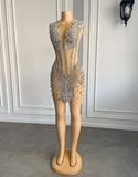 Sexy See Through Black Girl Short Prom Dresses 2025 Luxury Sparkly Silver Diamond Women Cocktail Birthday Party HZ0319