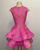 Cute Sheer O-neck Hot Pink Sequin Black Girl Short Prom Dresses 2025 For Birthday HZ0319